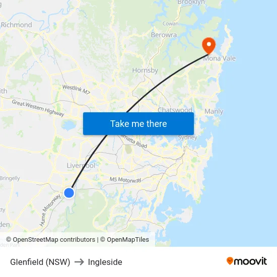Glenfield (NSW) to Ingleside map
