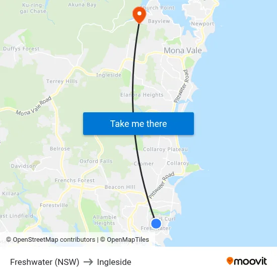 Freshwater (NSW) to Ingleside map