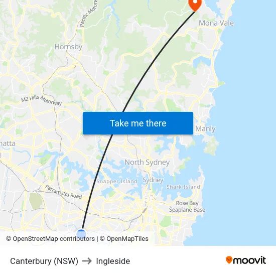 Canterbury (NSW) to Ingleside map