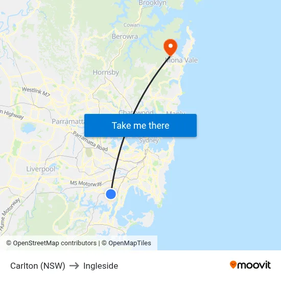 Carlton (NSW) to Ingleside map