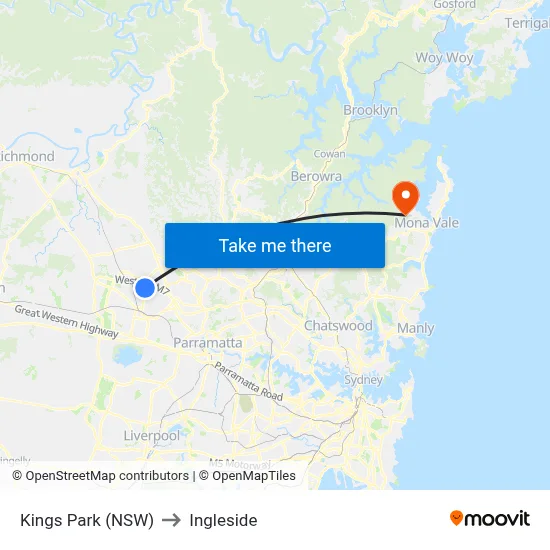 Kings Park (NSW) to Ingleside map