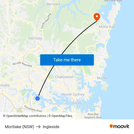 Mortlake (NSW) to Ingleside map