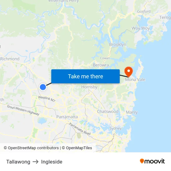 Tallawong to Ingleside map