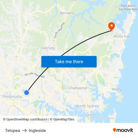 Telopea to Ingleside map
