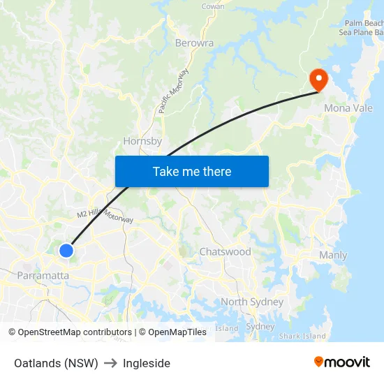 Oatlands (NSW) to Ingleside map
