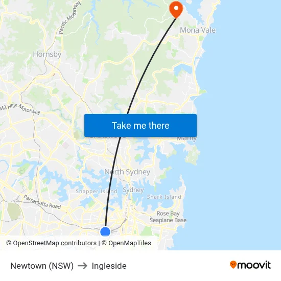 Newtown (NSW) to Ingleside map