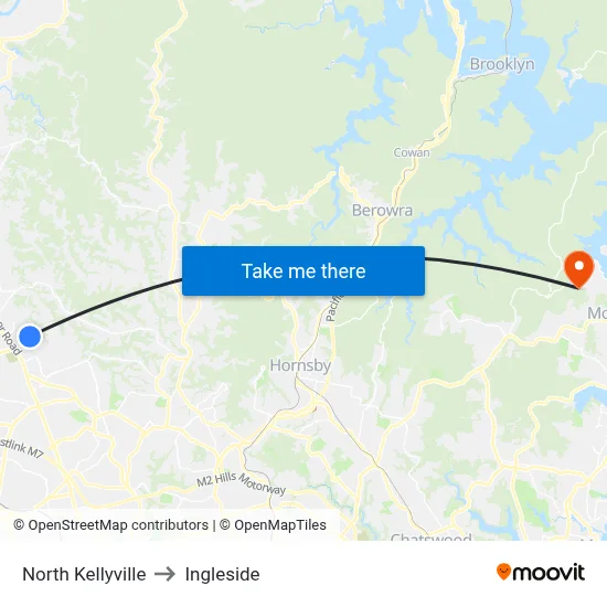 North Kellyville to Ingleside map