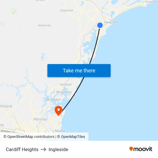 Cardiff Heights to Ingleside map
