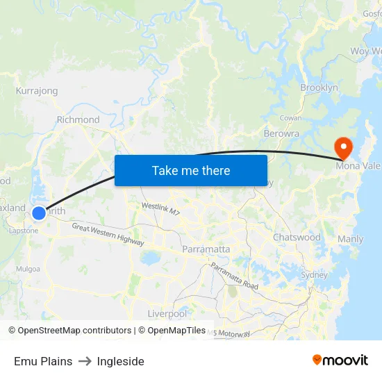 Emu Plains to Ingleside map