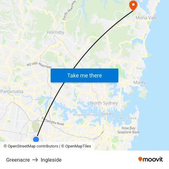 Greenacre to Ingleside map