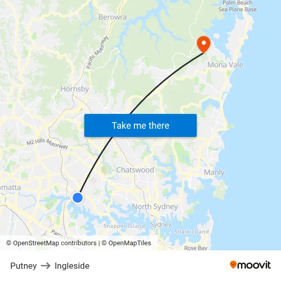 Putney to Ingleside map