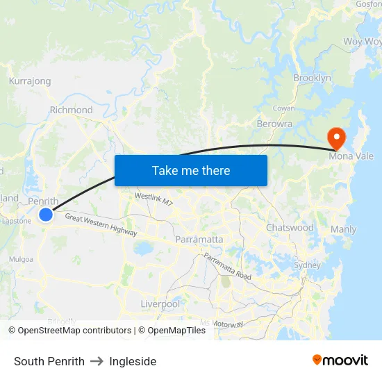 South Penrith to Ingleside map