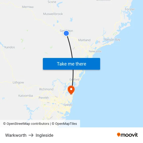 Warkworth to Ingleside map