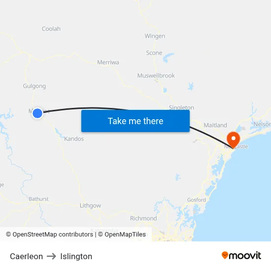 Caerleon to Islington map