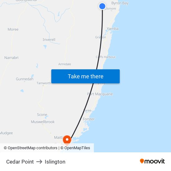 Cedar Point to Islington map