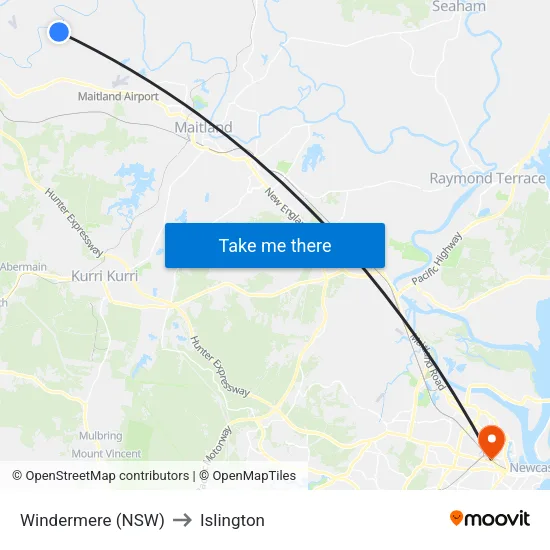 Windermere (NSW) to Islington map