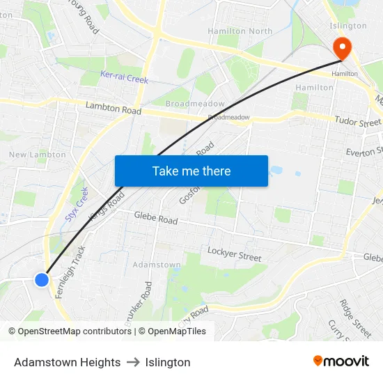 Adamstown Heights to Islington map