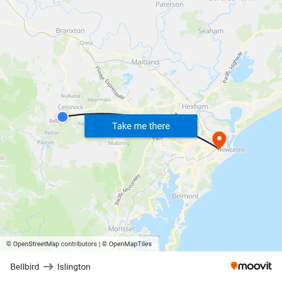 Bellbird to Islington map
