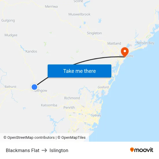 Blackmans Flat to Islington map