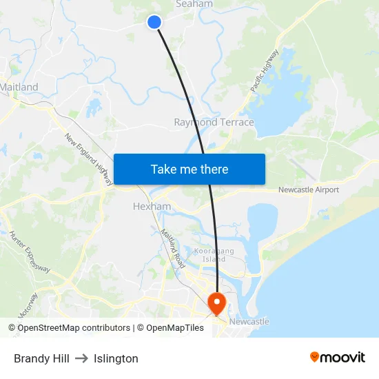Brandy Hill to Islington map