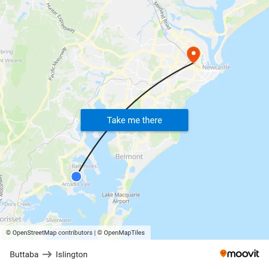 Buttaba to Islington map