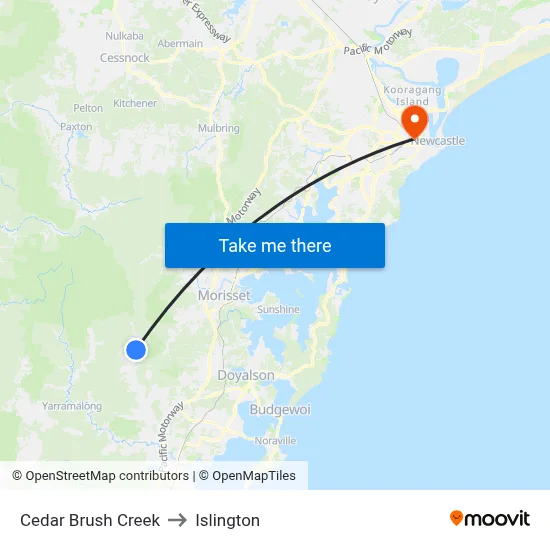 Cedar Brush Creek to Islington map