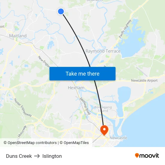 Duns Creek to Islington map