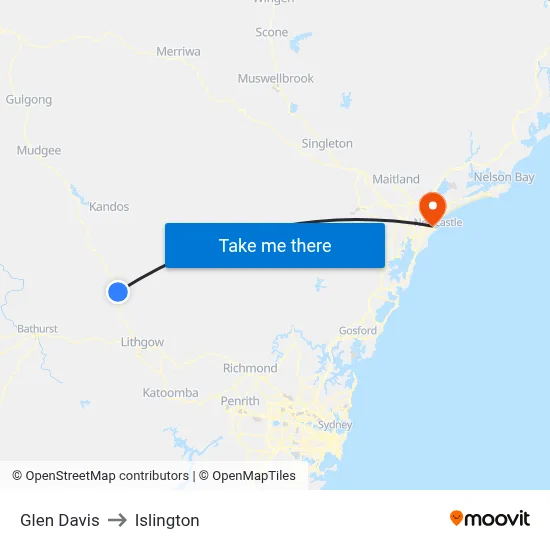 Glen Davis to Islington map
