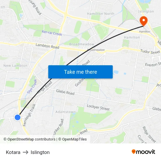 Kotara to Islington map