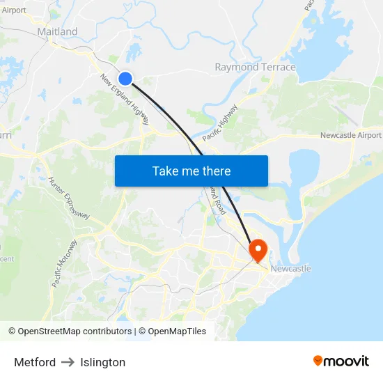 Metford to Islington map