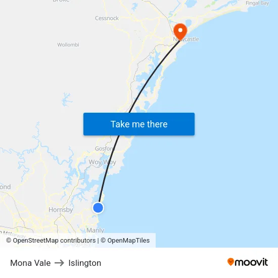 Mona Vale to Islington map