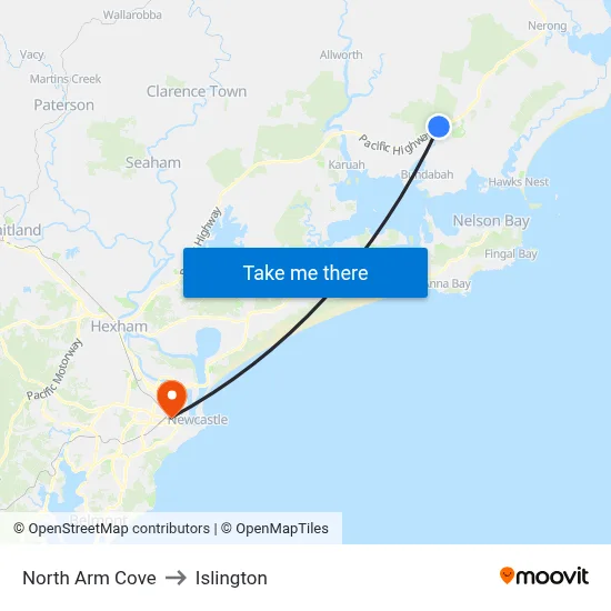 North Arm Cove to Islington map