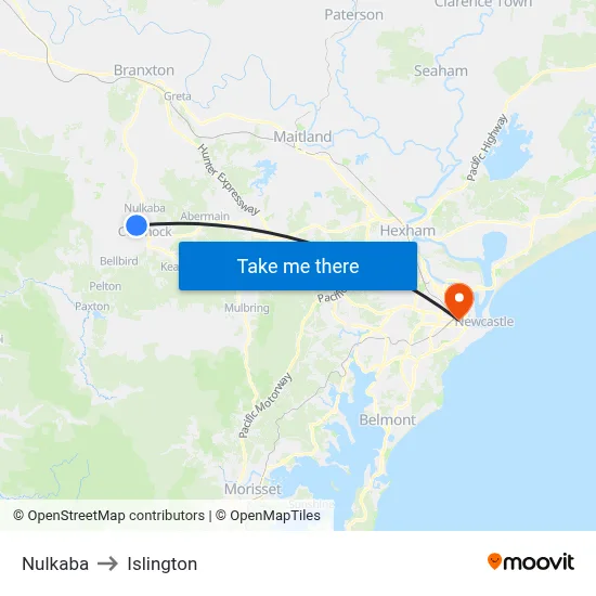 Nulkaba to Islington map