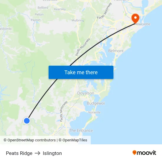 Peats Ridge to Islington map