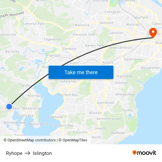 Ryhope to Islington map