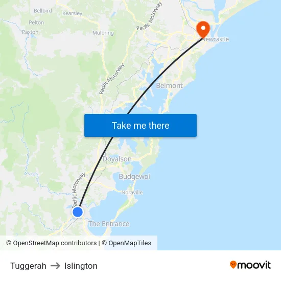 Tuggerah to Islington map