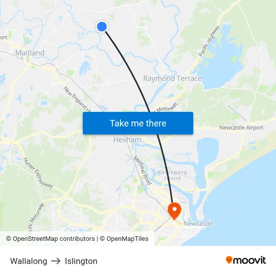 Wallalong to Islington map