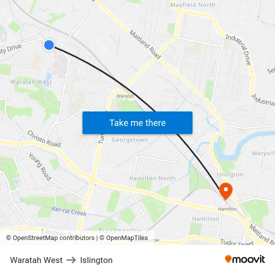 Waratah West to Islington map