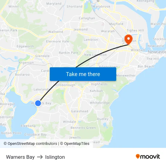Warners Bay to Islington map