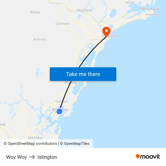 Woy Woy to Islington map