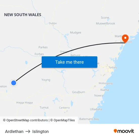 Ardlethan to Islington map