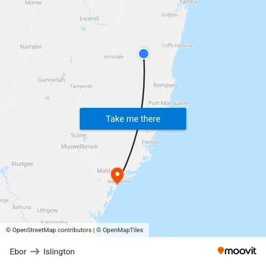 Ebor to Islington map