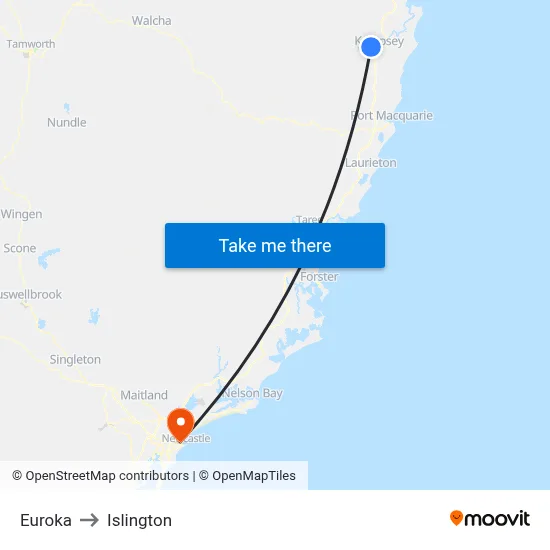 Euroka to Islington map