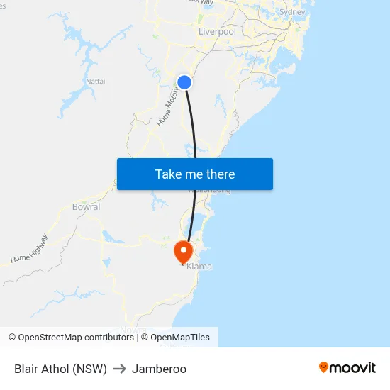 Blair Athol (NSW) to Jamberoo map