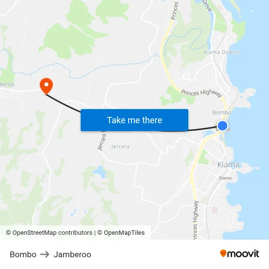 Bombo to Jamberoo map