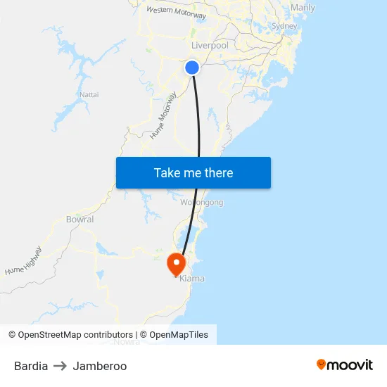 Bardia to Jamberoo map