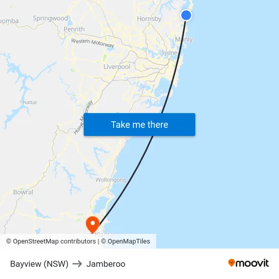 Bayview (NSW) to Jamberoo map