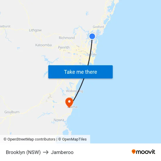 Brooklyn (NSW) to Jamberoo map