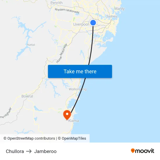 Chullora to Jamberoo map