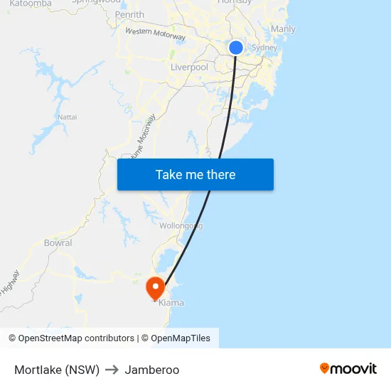 Mortlake (NSW) to Jamberoo map